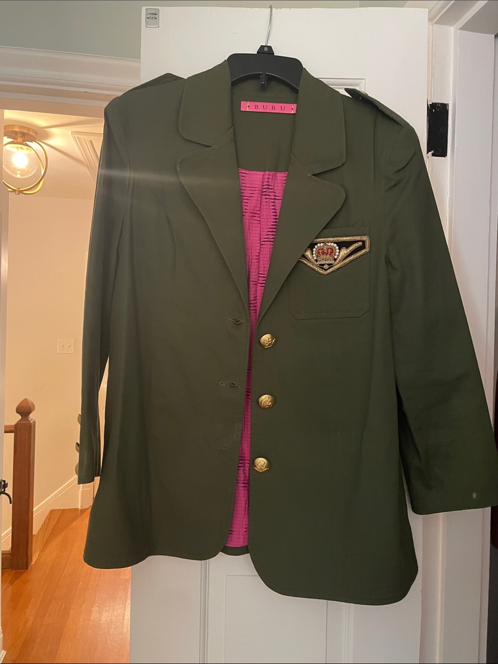 BURU Olive Green Military-Style Blazer with Gold Buttons